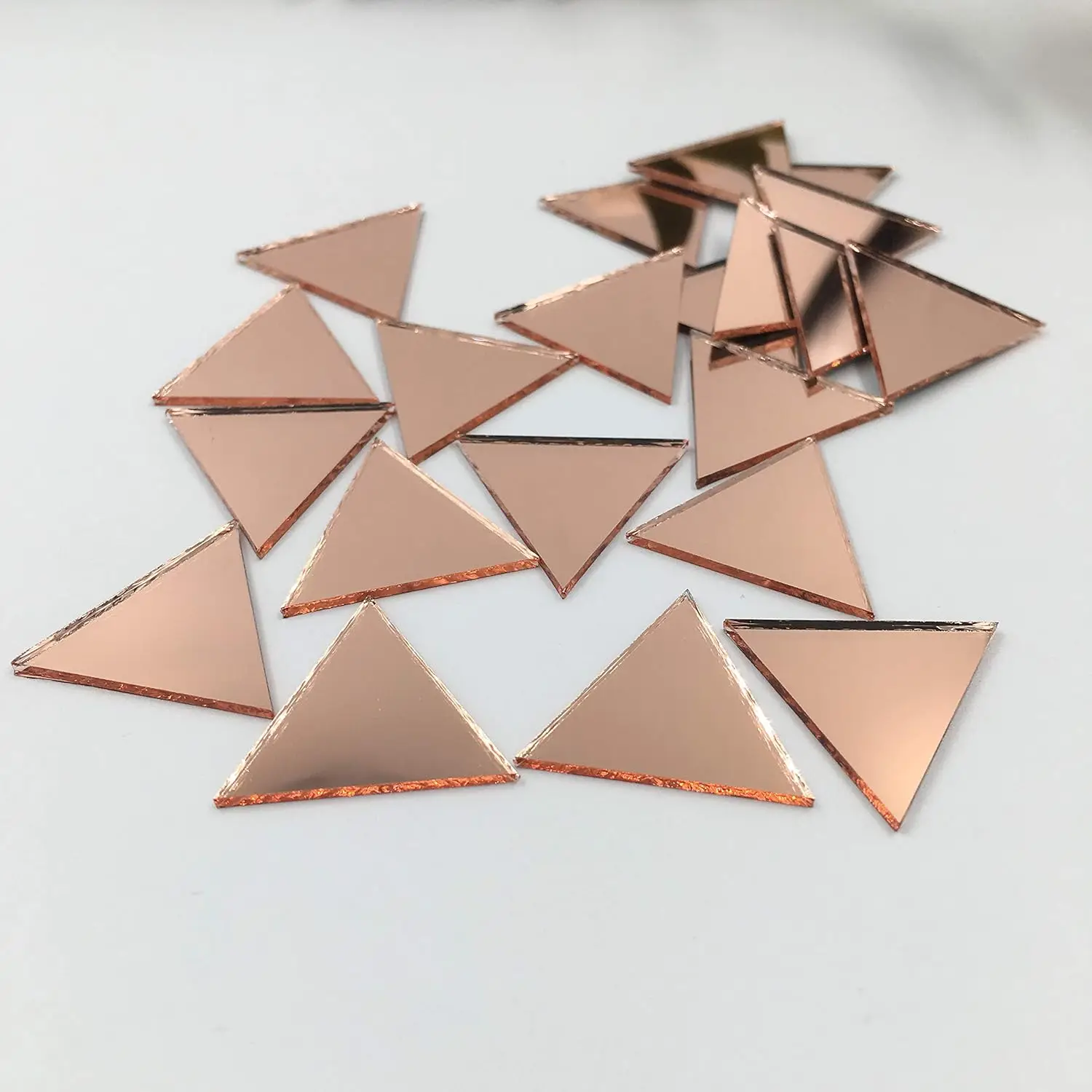 1' Triangular Shape Mirror Mosaic Tiles Rose Gold Colored Craft Mirrors Bulk 100 Pieces