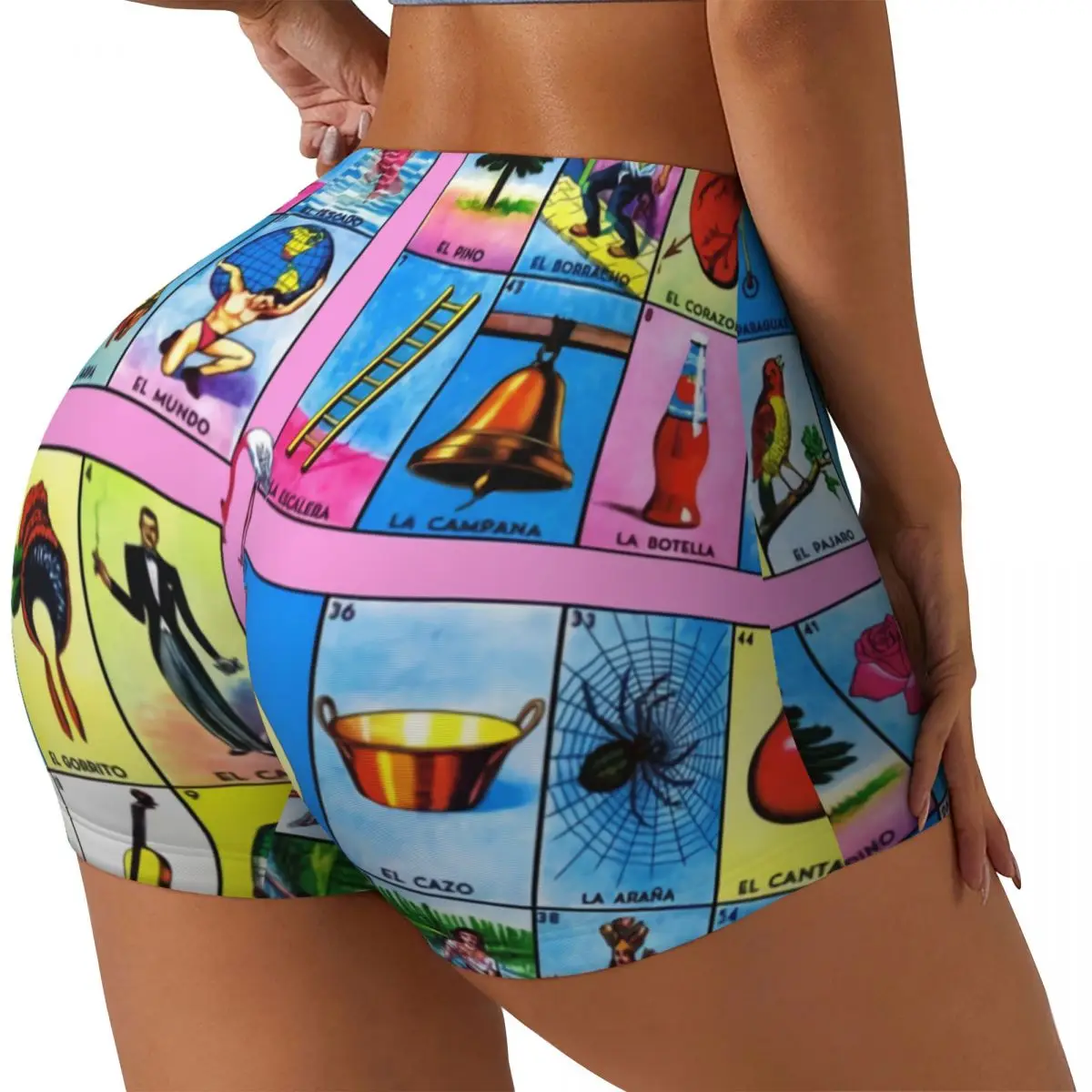 Custom Loteria Card Mexican Bingo Lottery Gym Volleyball Biker Shorts Women Workout Yoga Shorts