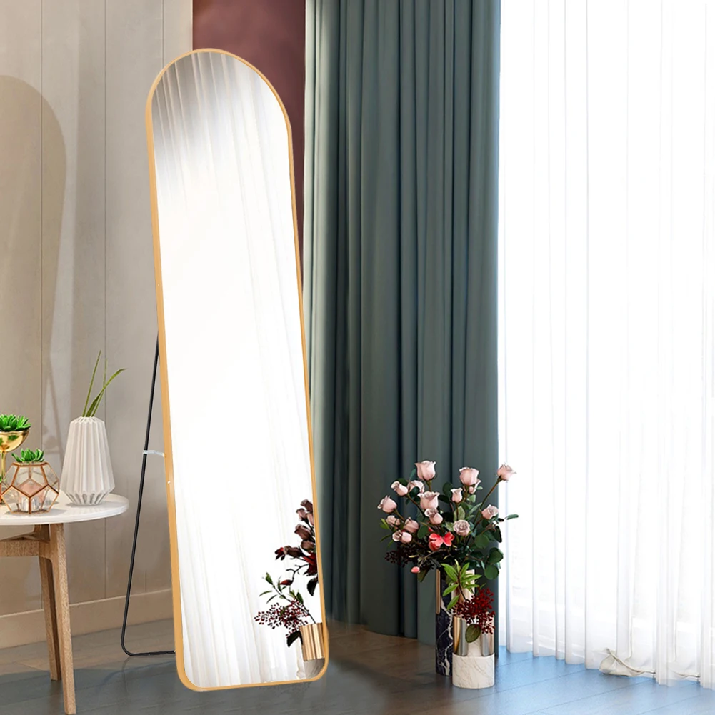 مرآة أرضية بإطار معدني مقوسة من Haodirect ، مرآة كاملة الطول مع حامل ، مثبتة على الحائط ، غرفة نوم وغرفة معيشة #4