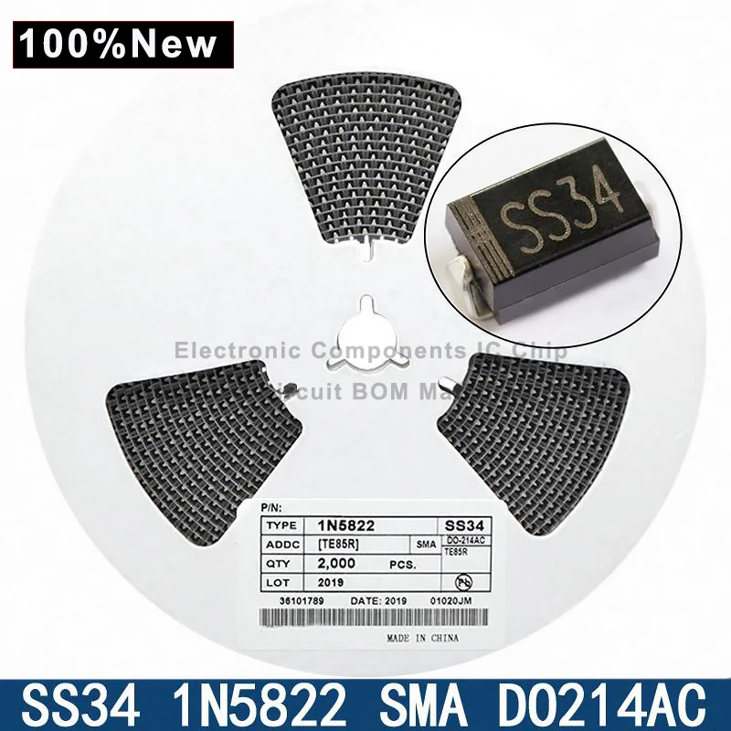 500pcs SS310 SMD SR310 SS110 SS210 SS220 SS320 SS510 Schottky Barrier Rectifier Diode 2A 3A 5A 100V 200V DO-214AC SMA