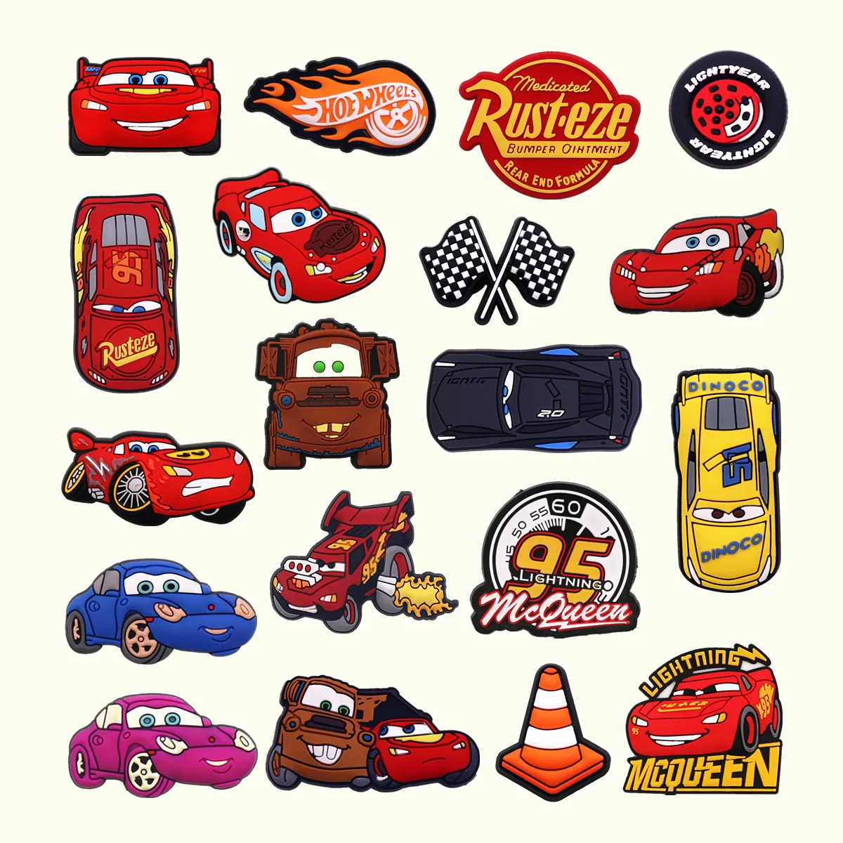1pcs Original Movie Racing Story Shoe Charms Sandal Accessories Decorations Cartoon Cars PVC Clog Pin Clips Buckle Holiday Gifts