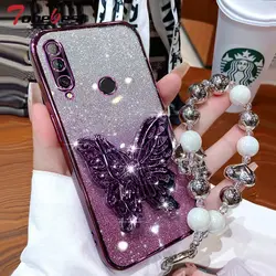 3D Butterfly Phone Holder Bead bracelet Glitter Plating Case for Huawei Y9 Prime Y7 2019 Y6P Y7a Back Cover
