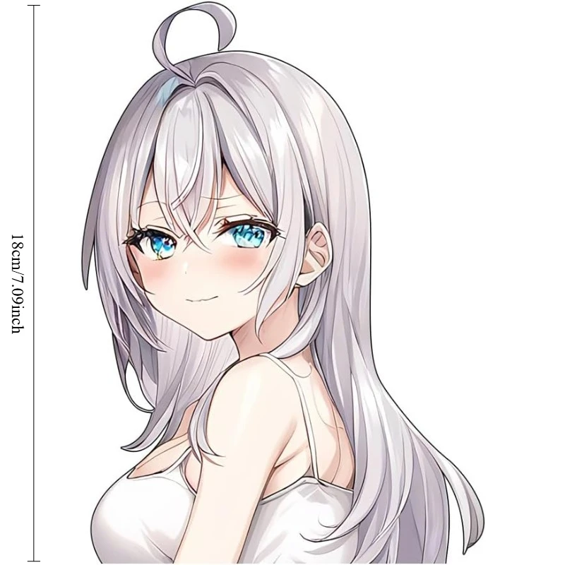 Shy White Hair Anime Girl Car Decal Sticker 18cm Waterproof for Wall Door Luggage