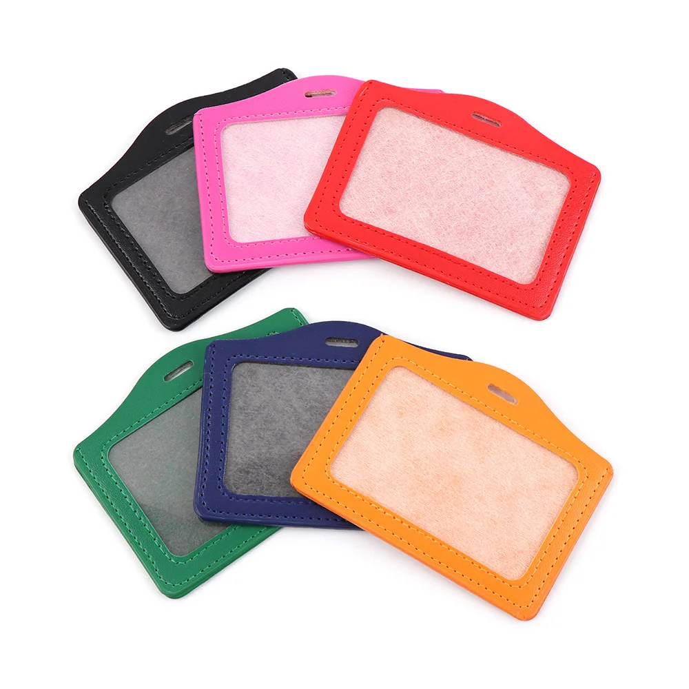 No Zipper Office Supplies PU Leather Protective Shell ID Card Holder Badge Case Credit Card Holder