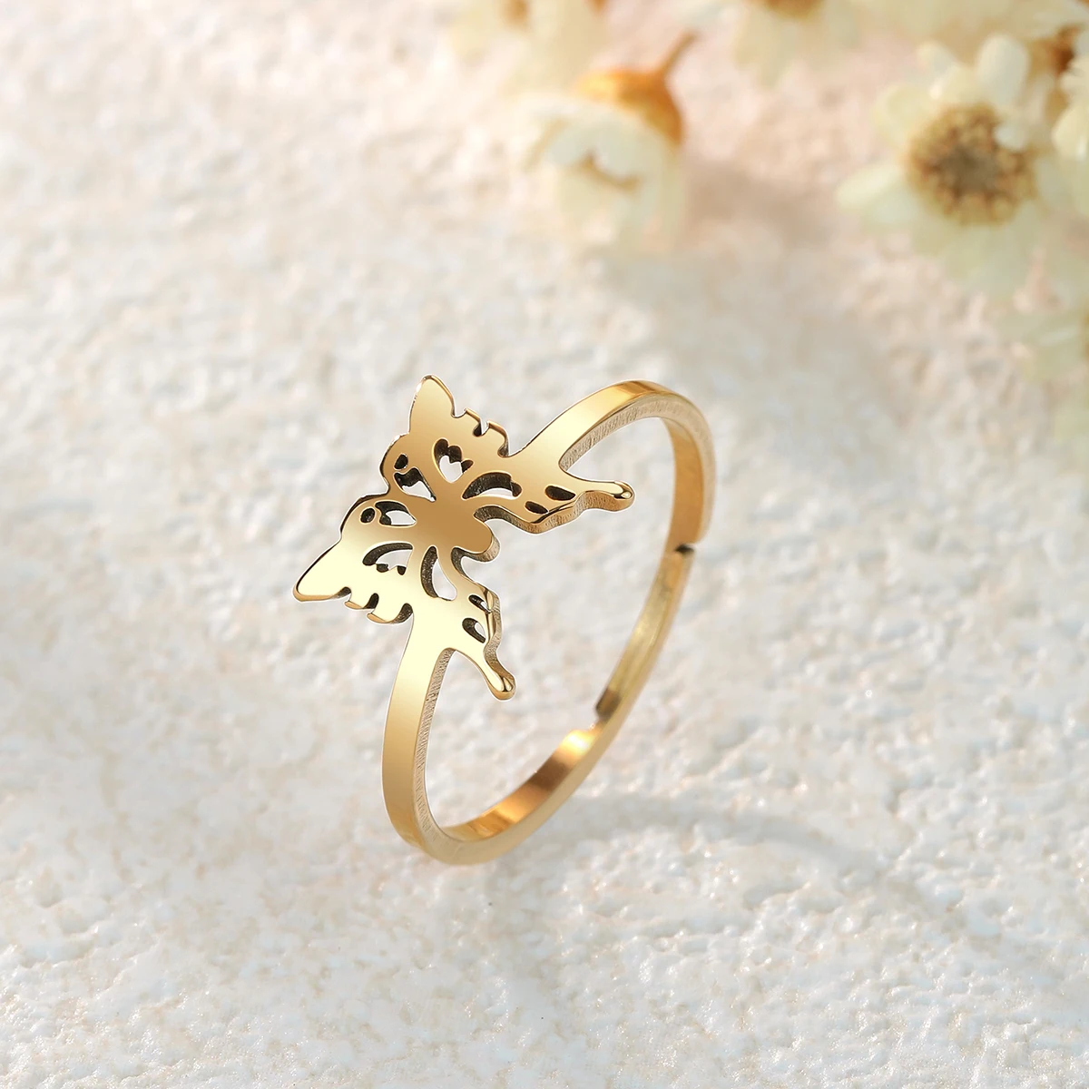 Kinitial Hollow Butterfly Rings For Women Teens Animal Stainless Steel Jewelry Party Birthday Wedding Mother Day Gift Wholesale