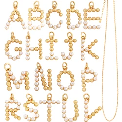 Fashion Simple Imitation Pearl 18K Gold Initial Name Letter Charm Pendant,Without Zircon Necklace Jewelry Findings Supplies L01