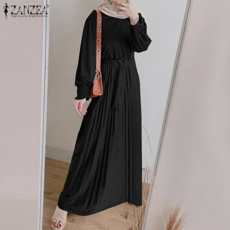 Imagem -05 - Zan- Vestido Muçulmano Estilo Turco para Mulheres Moda Turkey Manga Longa com Cinto Roupa Islam Islam Pleislam