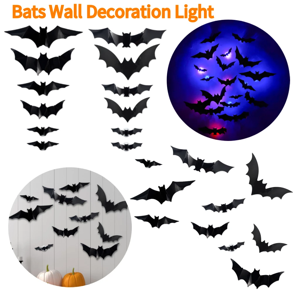

LED Bats Halloween Decoration LED Halloween 3D Bats Decorations Wall Stickers for Halloween Party Bedroom Window Decorations