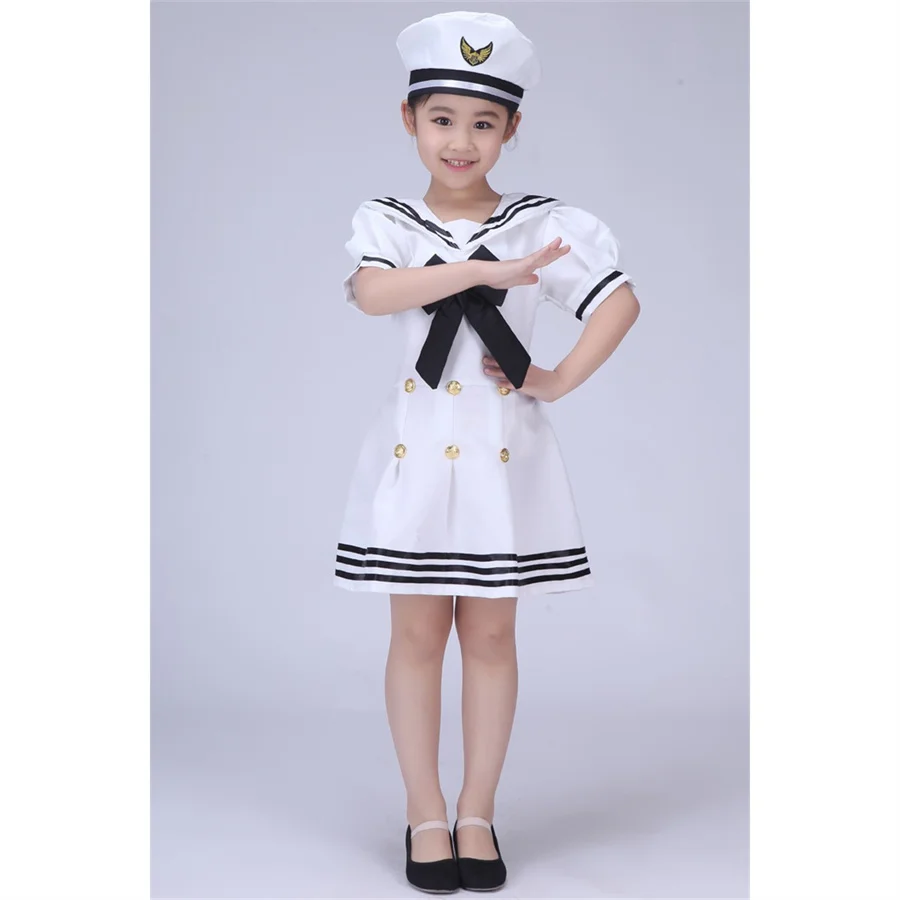 Sailor Uniform Zomer Kids Kostuum Refrein Meisje Jongen Marine Halloween Cosplay Carnaval Party Leger Pak Anime School Stadium Slijtage Dans