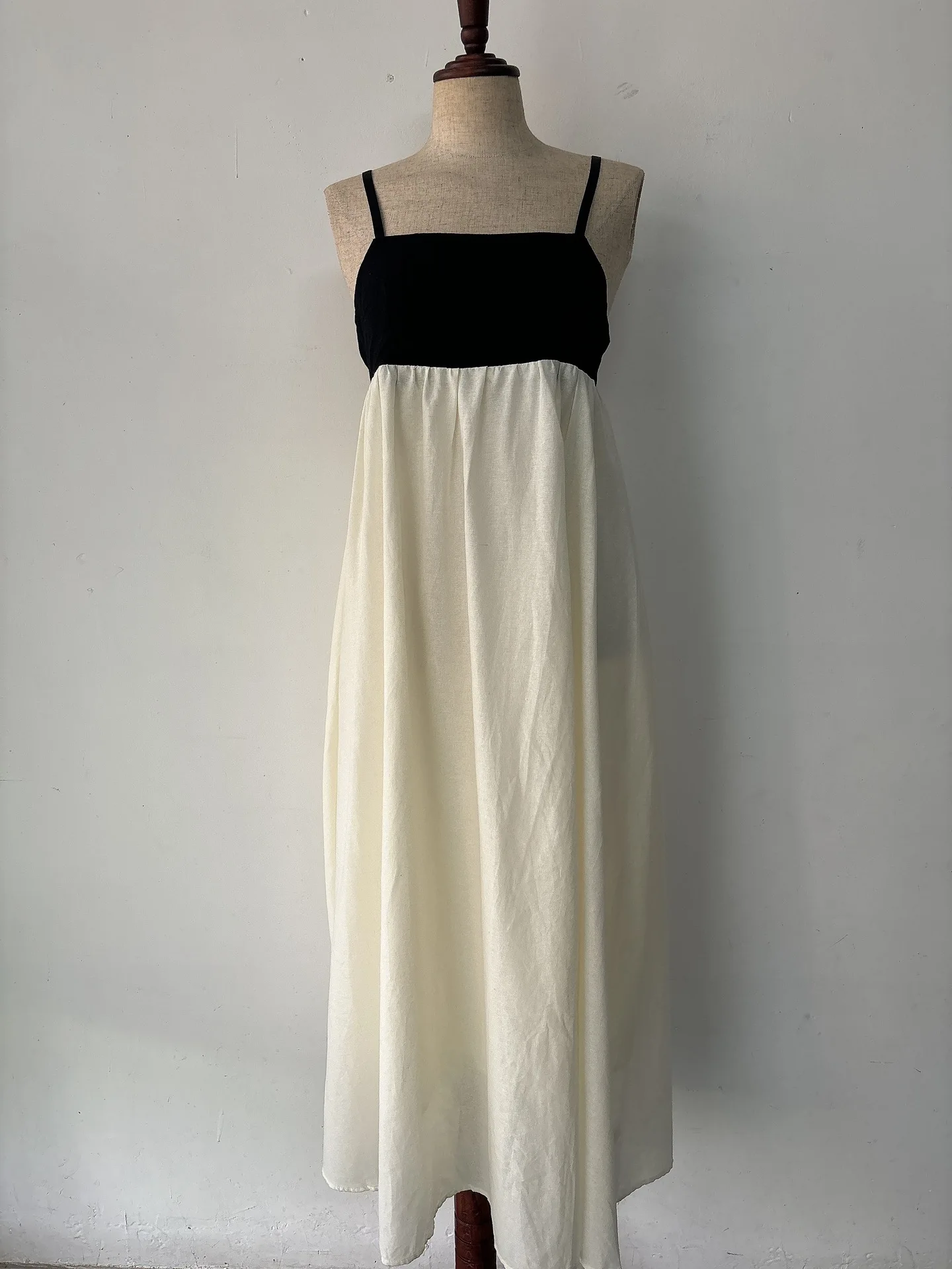 Color Block Spliced Strap Dress women summer spaghetti strap loose sleeveless camis dress sun casual long dress