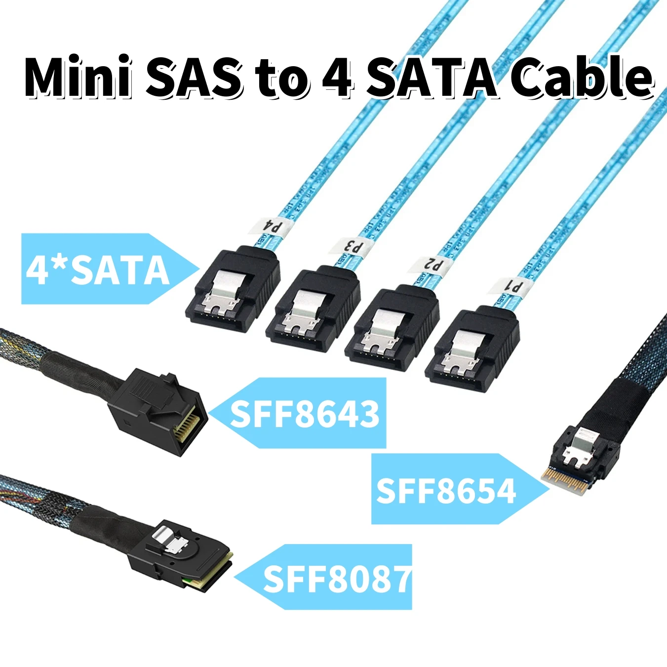 

Internal Mini SAS SFF-8087,SFF8643,SlimSAS SFF8654 Host To Target 4 SATA 3.0 Hard Disk Motherboard Server Data Fanout Raid Cable