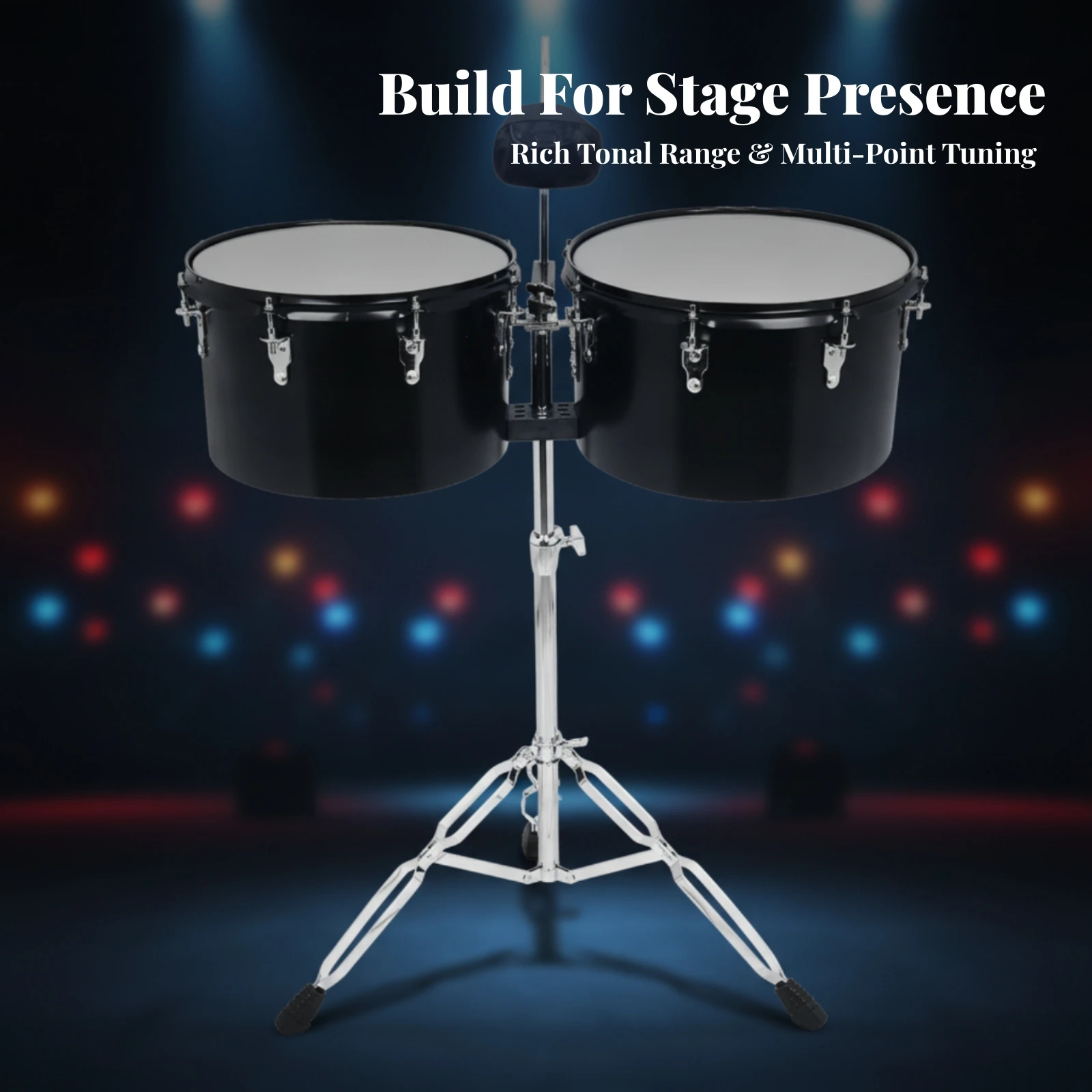 2 Pieces Timbale Drum Black Timbales with Stand Timbale with Stand Metal for Percussionists, Latin Music, Live Performances