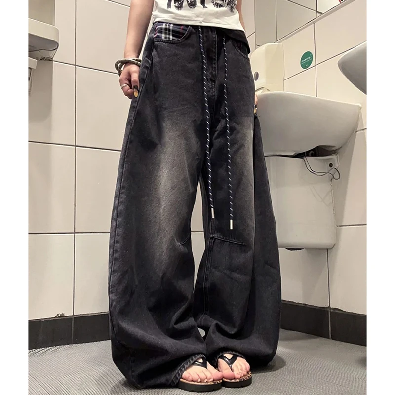 الأمريكية خمر الشارع الدنيم السراويل النساء فضفاضة السببية الجاز الرقص الجينز Harajuku Y2K كسول الهيب هوب المرقعة بنطال ذو قصة أرجل واسعة