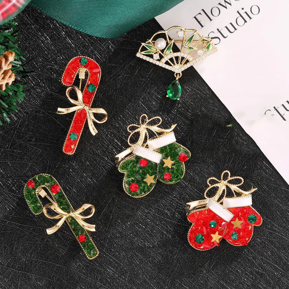 2025 Christmas Brooches Pins For Women Men Luxury Walking Stick Snowflake Xmas Tree Accessories Holiday Gifts