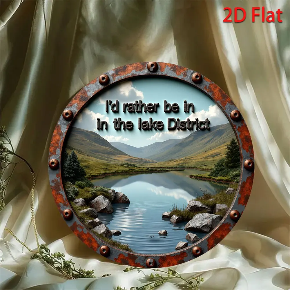 2D Flat, 1pc Vintage Lake District Landscape Metal Wall Decor - Rustic 