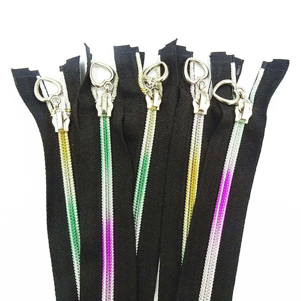 5pcs (50cm-90cm) 5# Bulk Nylon Open End Zipper Colorful Tooth Gradient Zippers for Sewing for School Bag Boxes