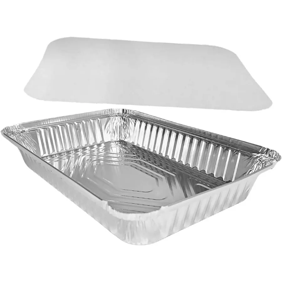 

Disposable 4 lb. Aluminum Foil Oblong Take-Out Heavy Duty Tin Baking Pans with Board Lids 12'' X 8'' X 2'' Inch - For Meal Prep,