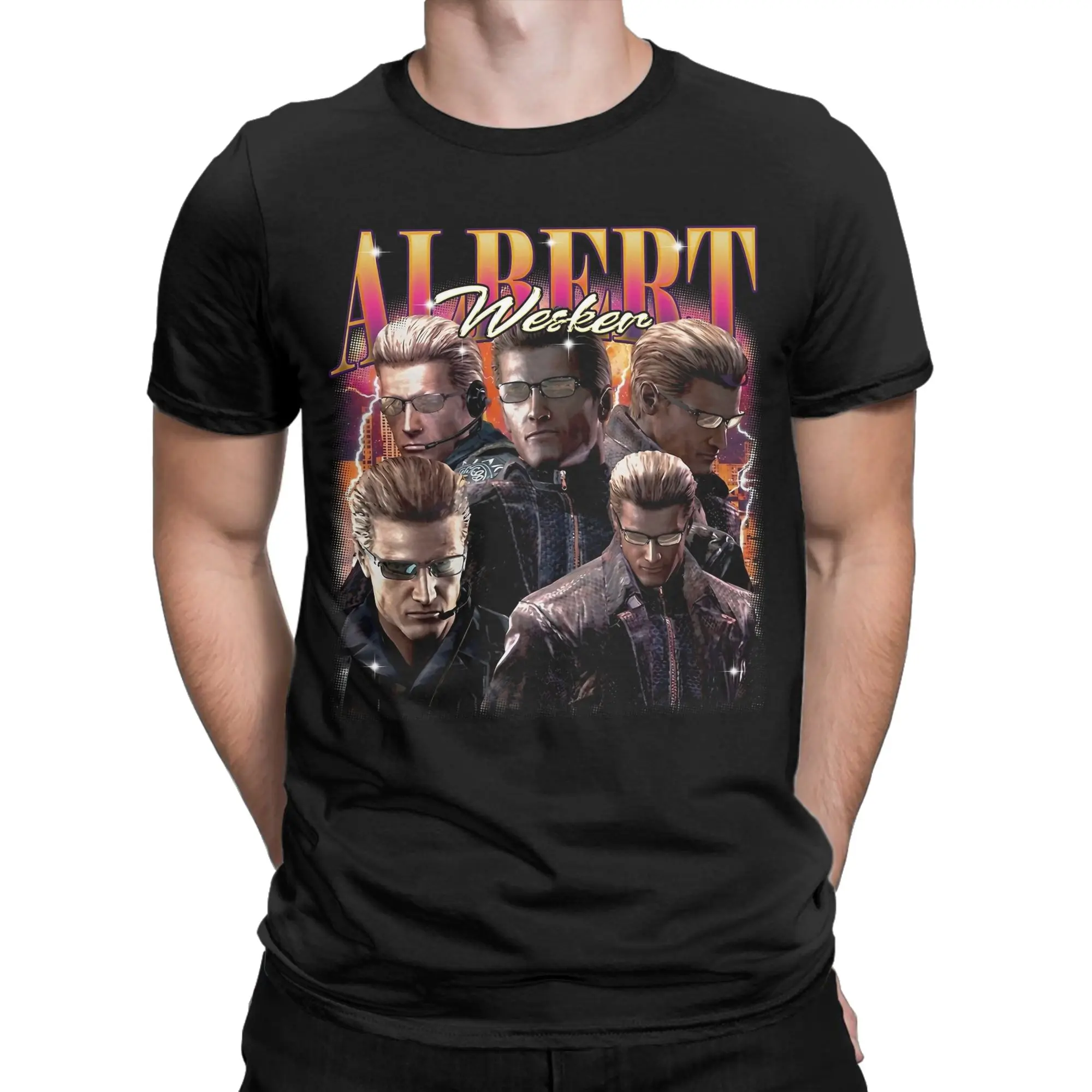 Vintage Albert Wesker T Shirts Men's  Cotton Humorous T-Shirt O Neck  Tee Shirt Short Sleeve Clothes Graphic Printed