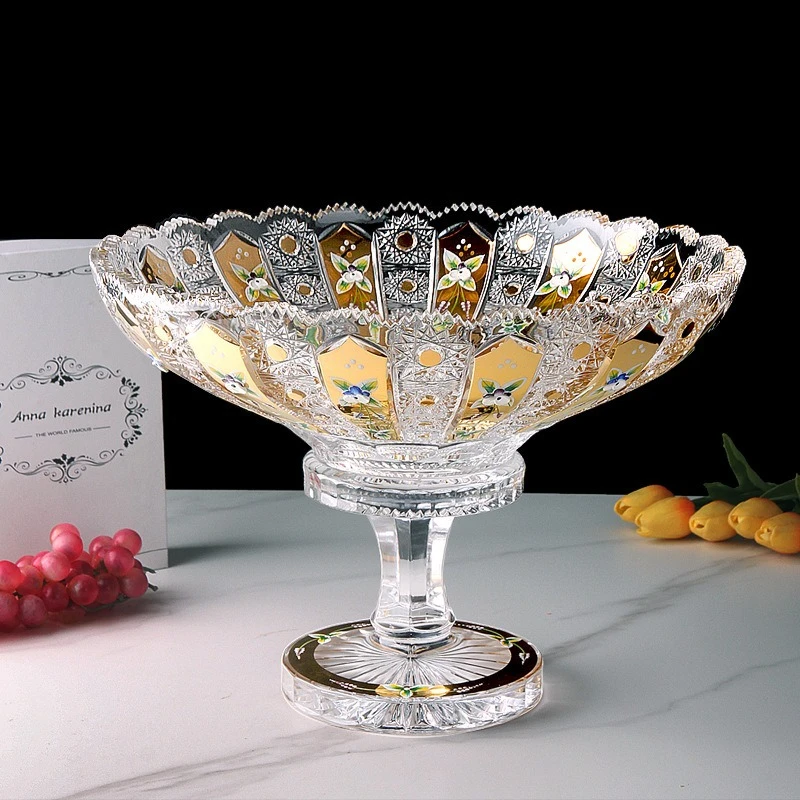 Enamel flower high-footed fruit plate home living room light luxury exquisite snacks dried fruit dessert coffee table ornament