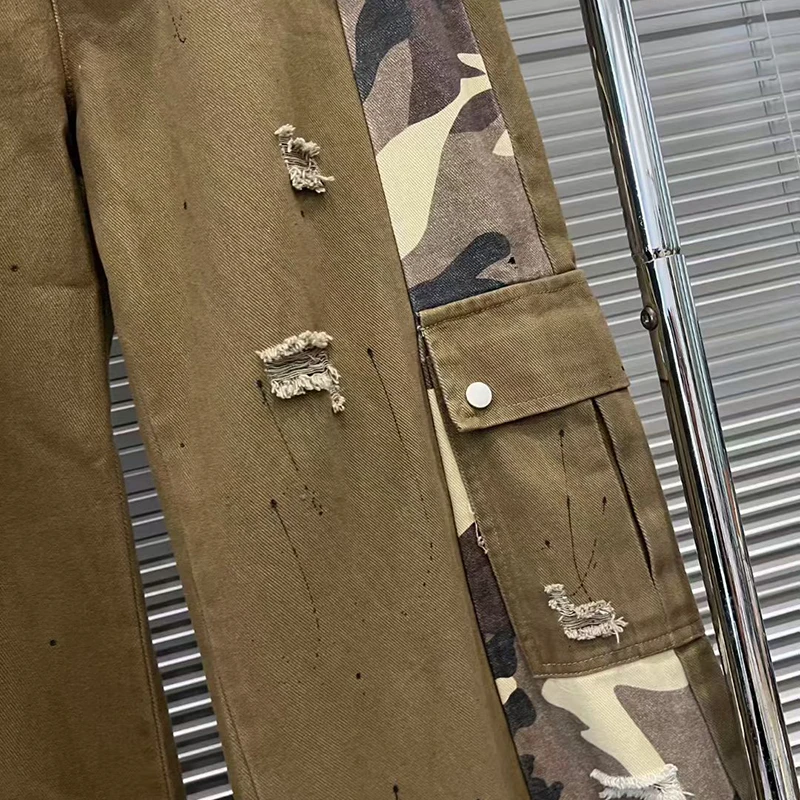 KBQ 히트 컬러 카모플라주 루즈 캐주얼 바지 여성용 하이웨이스트 스플라이스 포켓 카고 팬츠 여성 패션 가을 스타일 신상