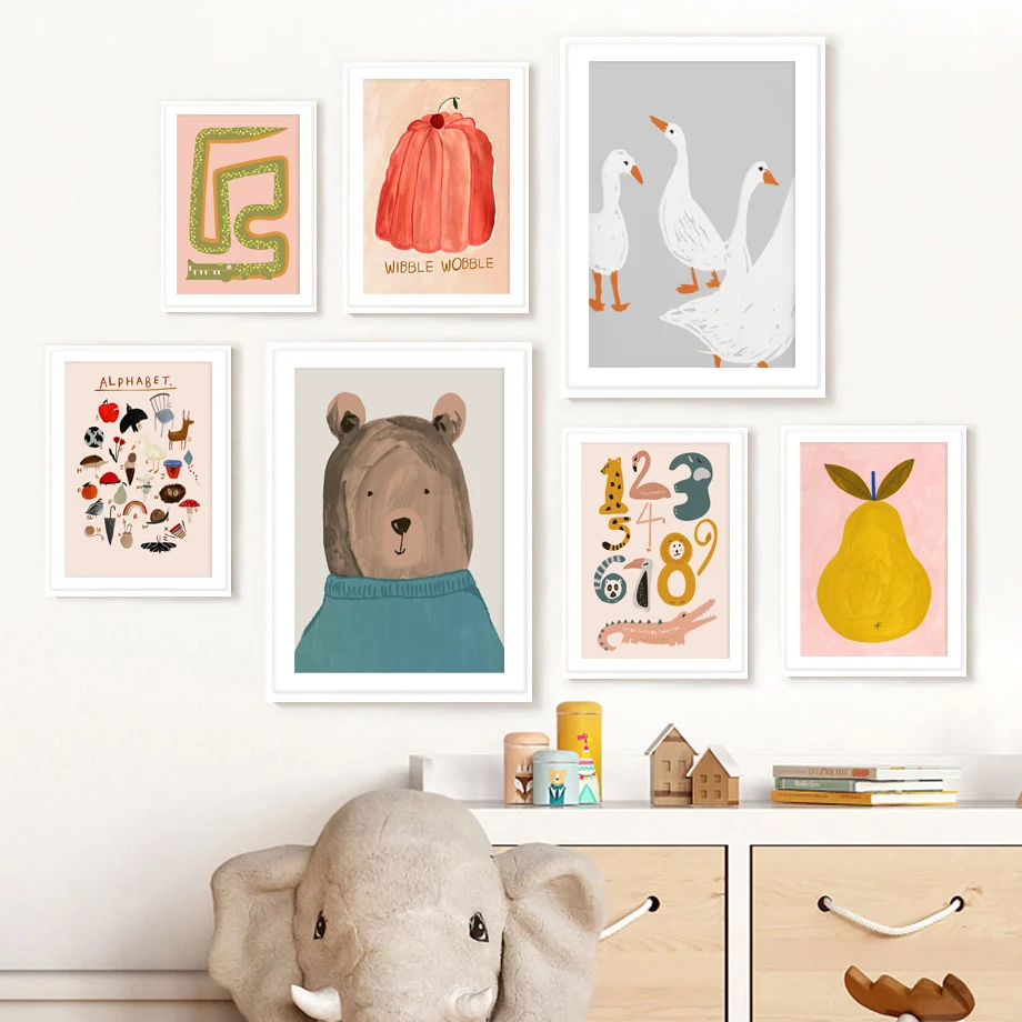 ليوبارد الدب التمساح أوزة الكمثرى اليقطين الرسم على لوحات القماش الجدارية الشمال المشارك والمطبوعات جدار صور الطفل غرفة الاطفال ديكور #2