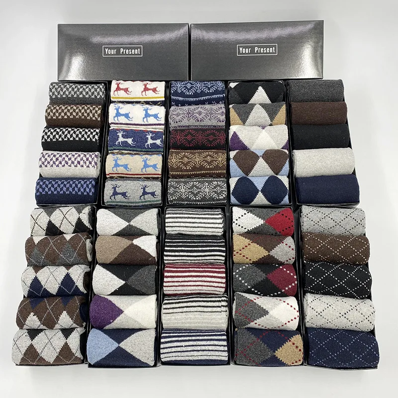 5 Pair wool socks Winter Men Middle Tube Socks Sports Sock Breathable Deodorant warm Business Socks gift box