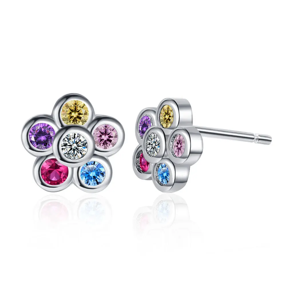 925 Sterling Silver Rainbow Zircon Stud Earrings For Women Elegant Piercing Earring Wedding Jewelry Jewellery
