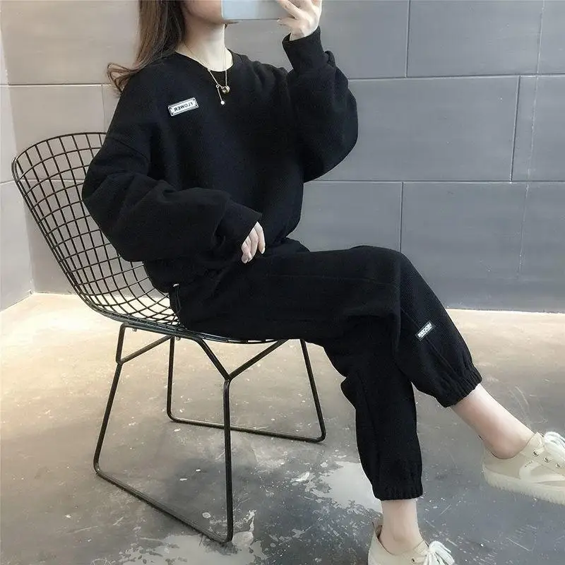 Women's Casual Sports Set Fleece Lined Loose Fit Running Outfit Two Piece Suit Autumn Winter New Style Popular Online Exclusive