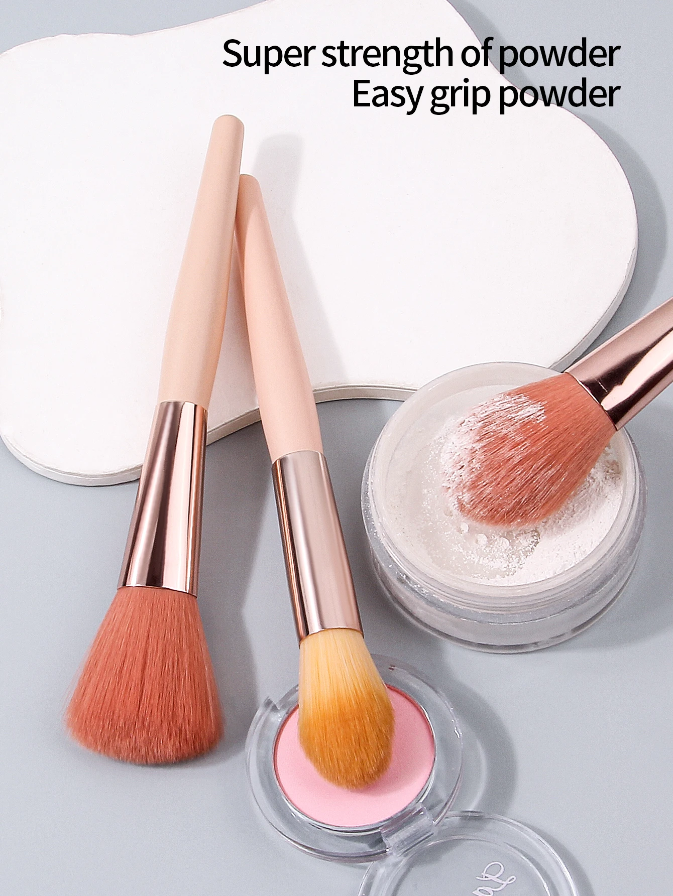 แปรงปัดแก้มขนนุ่มสำหรับผู้เริ่มต้น 3 ชิ้น, แปรงปัดแป้ง, แปรงเซ็ตติ้ง, แปรงแต่งหน้าอเนกประสงค์, อุปกรณ์แต่งหน้า