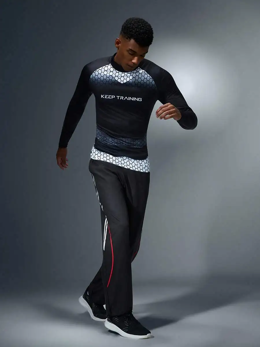 

Mens Long Sleeve Compression Shirt Stand Collar Raglan Gradient Breathable Sport T-Shirt