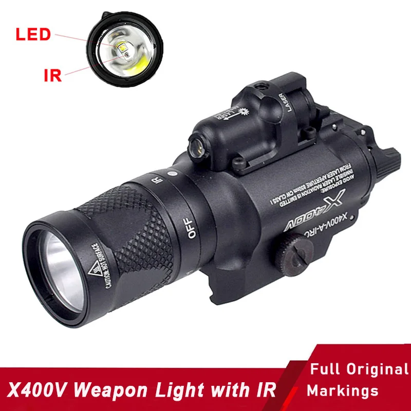Tactical SF X400V Pistol Light With IR Output Integrated Red Laser Scout Light Hunting Rifle LED Flashlight 20mm Rail