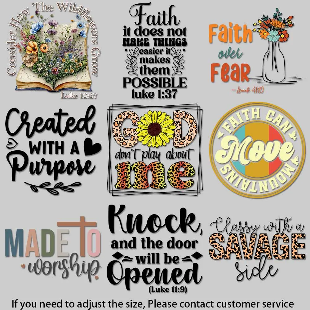 Faith-Based DIY Iron-On Transfers: Colorful Flowers & Scripture Quotes for T-Shirts & Bags High quality adhesive backing