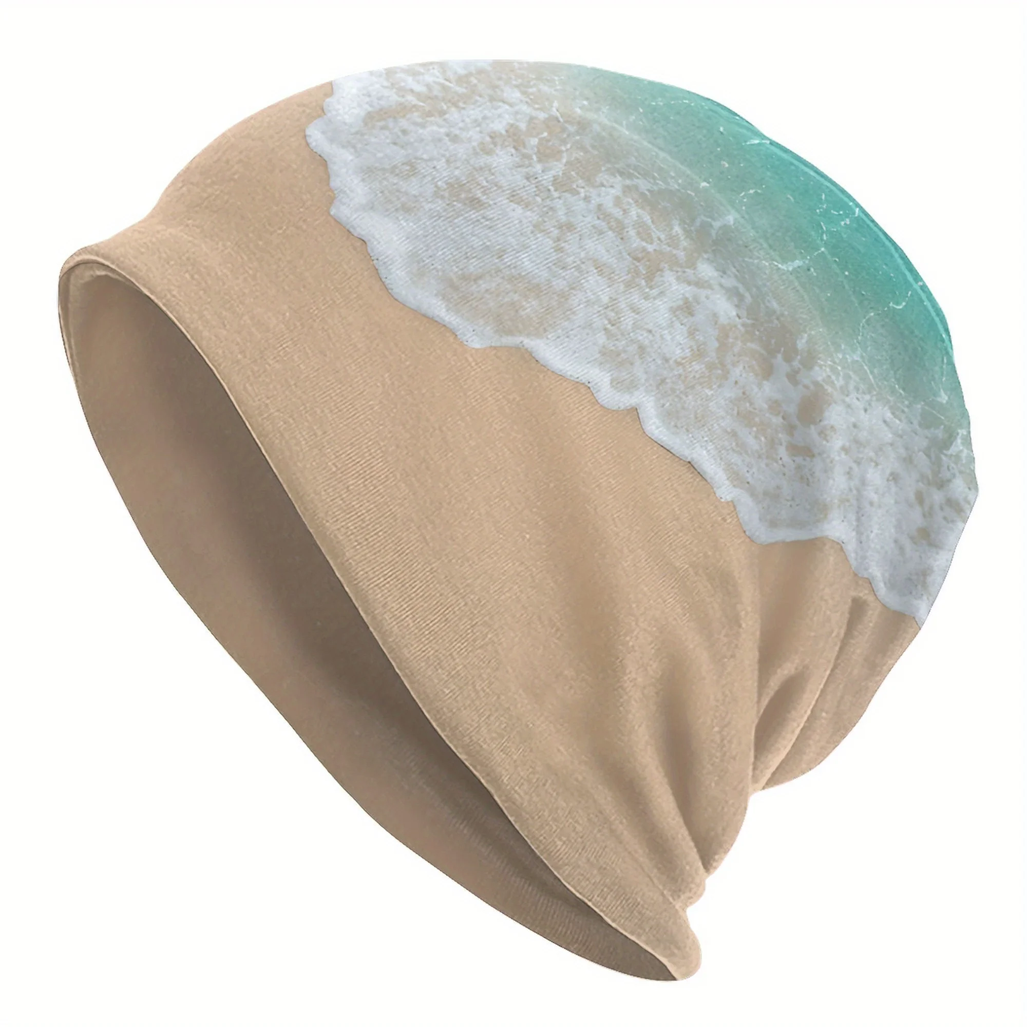 

1pc Unisex Summer Beach Ocean Wave Print Beanie Casual Style Polyester Stretch Knit Skull Cap, Hip Hop