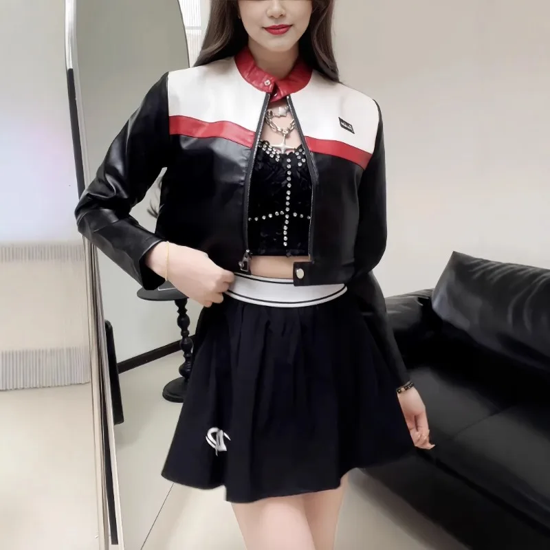 Women Motorcycle Jacket Pilot Jackets Leather Jacket Custom-Made Cross-Border Leather Slim Cropped Jackets PU Leather Coat Trend