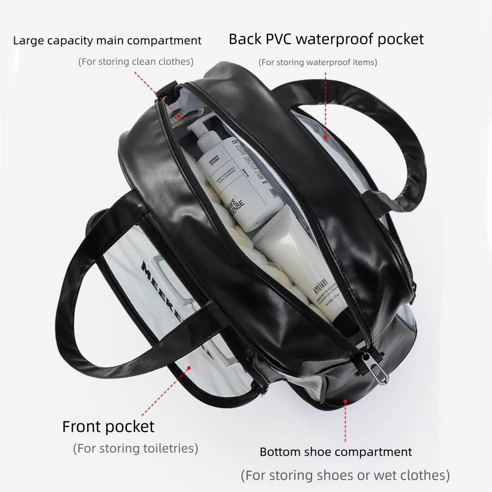 Large Capacity PVC Swimming Bag Waterproof Wet Dry Separate Compartment Beach Pool Bag Large Washing Transparent Design