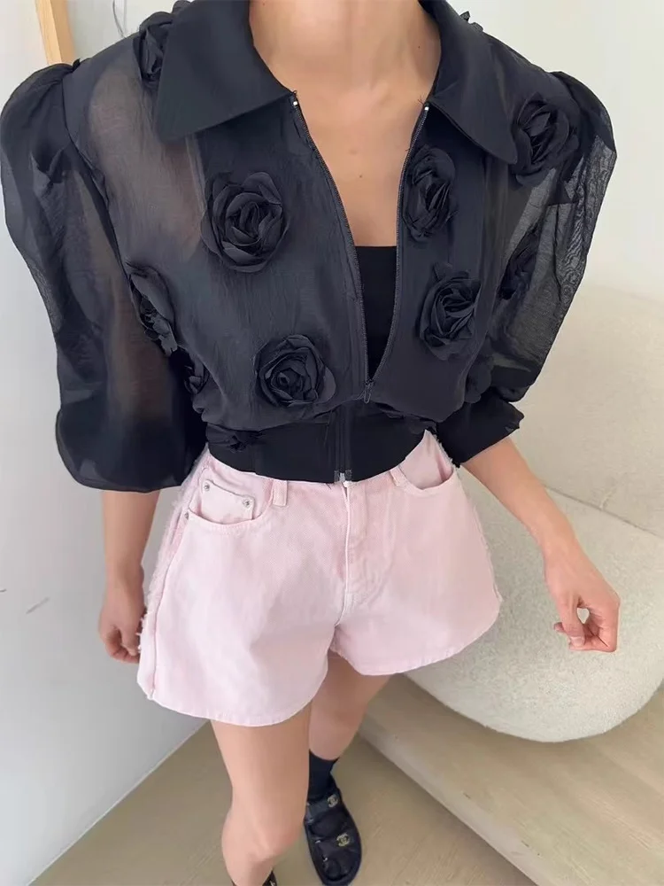 

Loose Women's ort Outerwear Summer New Design Sensation Small Cro Sunscreen Floral Print Open Cardigan Top Polyester Fiber