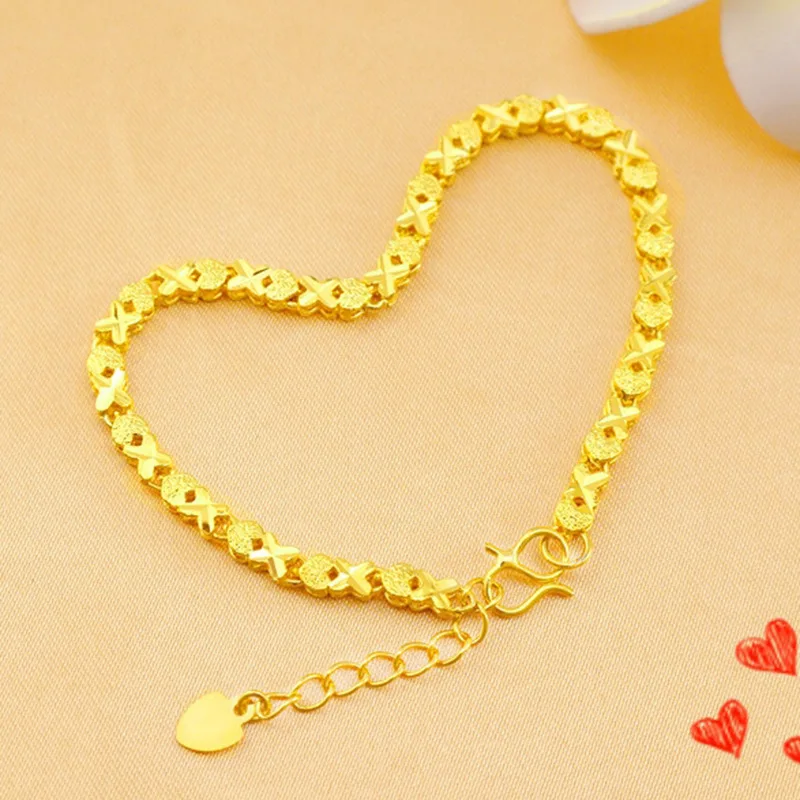 AU999 24K سوار القلب الذهب |   المينا المتدرجة - قلوب مطلية بسلسلة خرز ذهبية، تصميم مشبك، رقيق ومتعدد الاستخدامات
