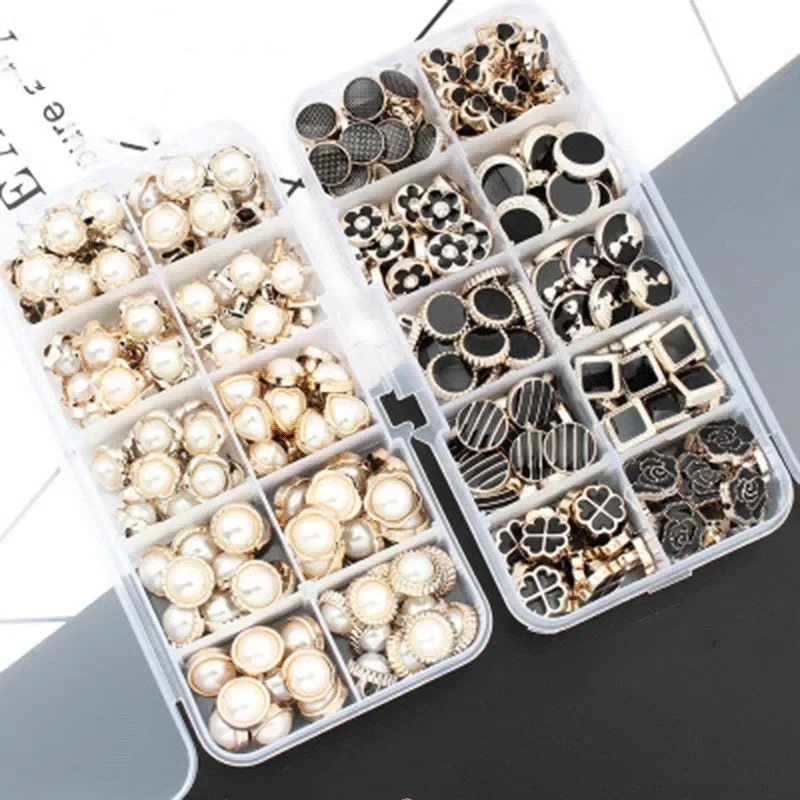 100pcs/set  Fashion Women Pearl Blouse Button Sewing-free Shirt Brooch Buttons Clothing Decor Accessories