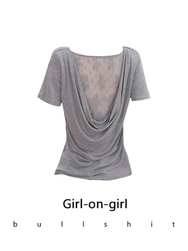 

Pure Desire Sle Women's ort Sve T-irt Lace Bal High Waist Slim Fit Summer New Faion Casual Commute Wind