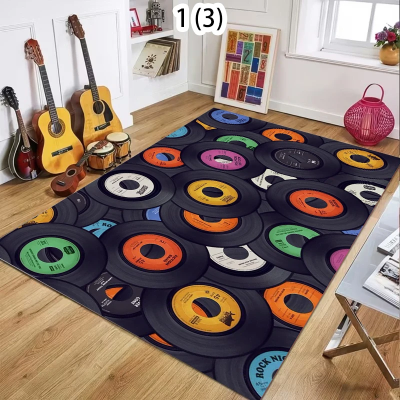 Vintage Worn Vinyl Record Rug Grunge Red & Black NonSlip Easy Clean Artistic Decor Carpet for Living Room Man Cave & Music Room