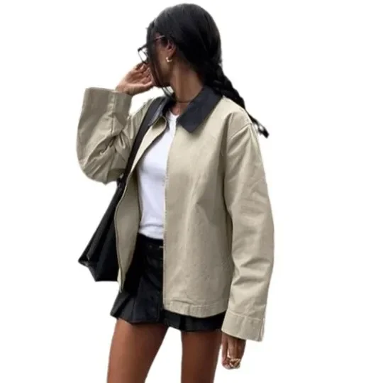 American Vintage Shacket Oversized Shirt Jacket Long Sleeve Utility Fall Coat Casual Streetwear 2025 New