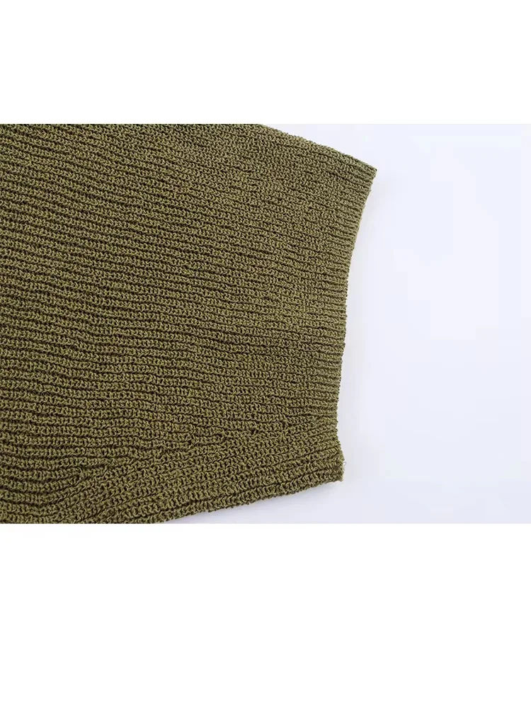 HH Mujer moda de otoño sólido cuello redondo costura manga corta Top de punto Mujer encaje adornado Top Casual suelto Mujer