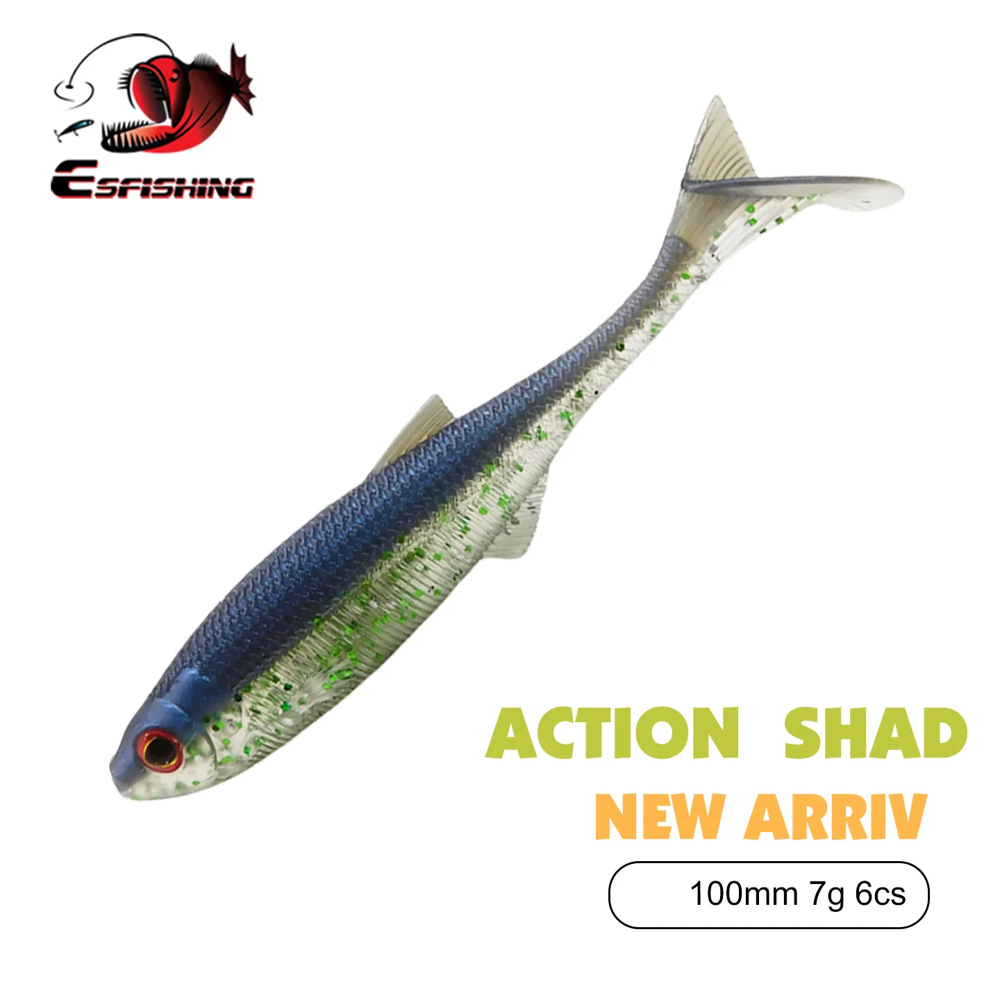 ESFISHING Angelköder Weichköder ACTION SHAD 4 Zoll Kunstköder Plastikköder für Hecht Barsch Bass