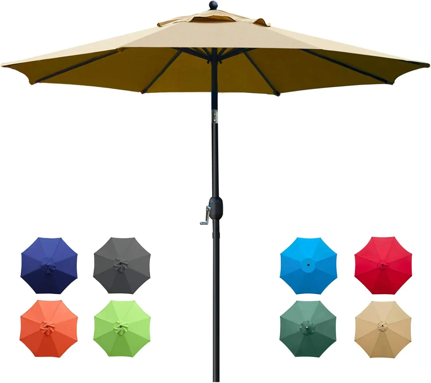 

9Ft Outdoor Patio Umbrella with 8 Sturdy Ribs, Waterproof & Easy Crank Tilt, Tan Color