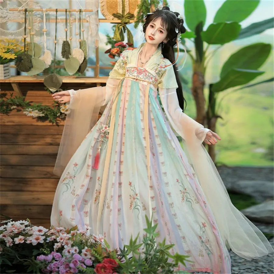 Classic Goddess Fairy Hanfu Dress Women's Traditional Blue Embroidery Costume Vintage Girls Halloween Event Martial Cosplay Suit