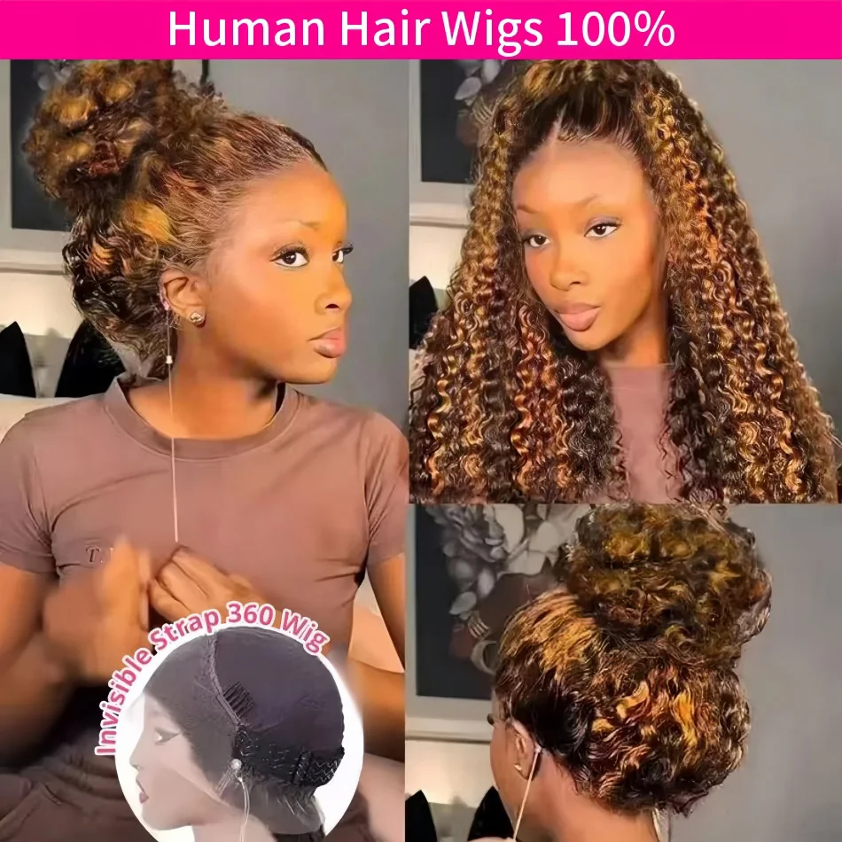 427 mettre en évidence 360 pleine perruque de dentelle cheveux humains pré plumés Hd vague profonde frontale perruque Invisible cordon bouclés perruques de cheveux humains 32 pouces