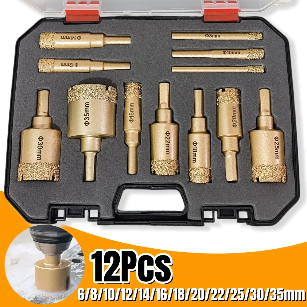 

﻿ Diamond Coated Drill Bits Set 12Pcs 6-35mm Hole Saw Drill Kit tools Hand Tools for Glass Marble Granite Stone Tile Ceramic