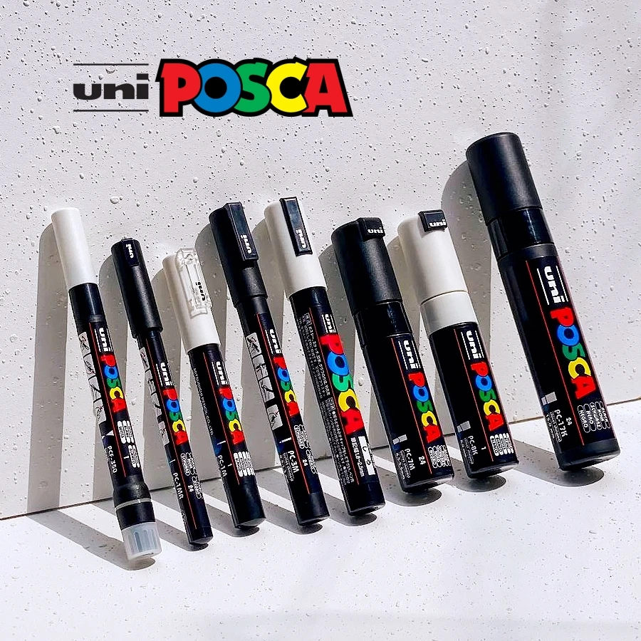 Uni POSCA stylos marqueurs chauds, Marcadores blancs imperméables à base d'eau acrylique Plumones Colores noir, or argent posca rotuladores