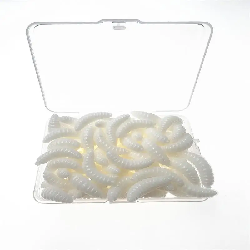 100 teile/schachtel Leuchtende Silikon Künstliche Brot Wurm Köder 2 cm 0,3g Made Grub Weiche Angeln Köder Haken Geruch Würmer leuchtende Köder