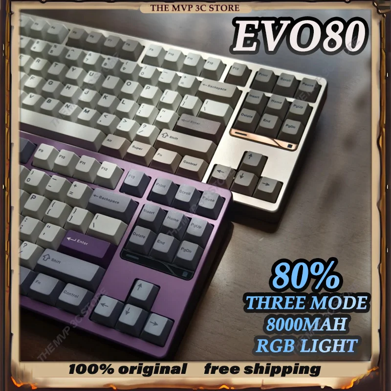 TickType EvoWorks EVO80 Customized Mechanical Keyboard Aluminium Alloy Tri Mode 80% 1000Hz RGB QMK/VIA Hot Swap Keyboards Gift